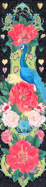 Free flower bookmark featuring a peacock with flowers